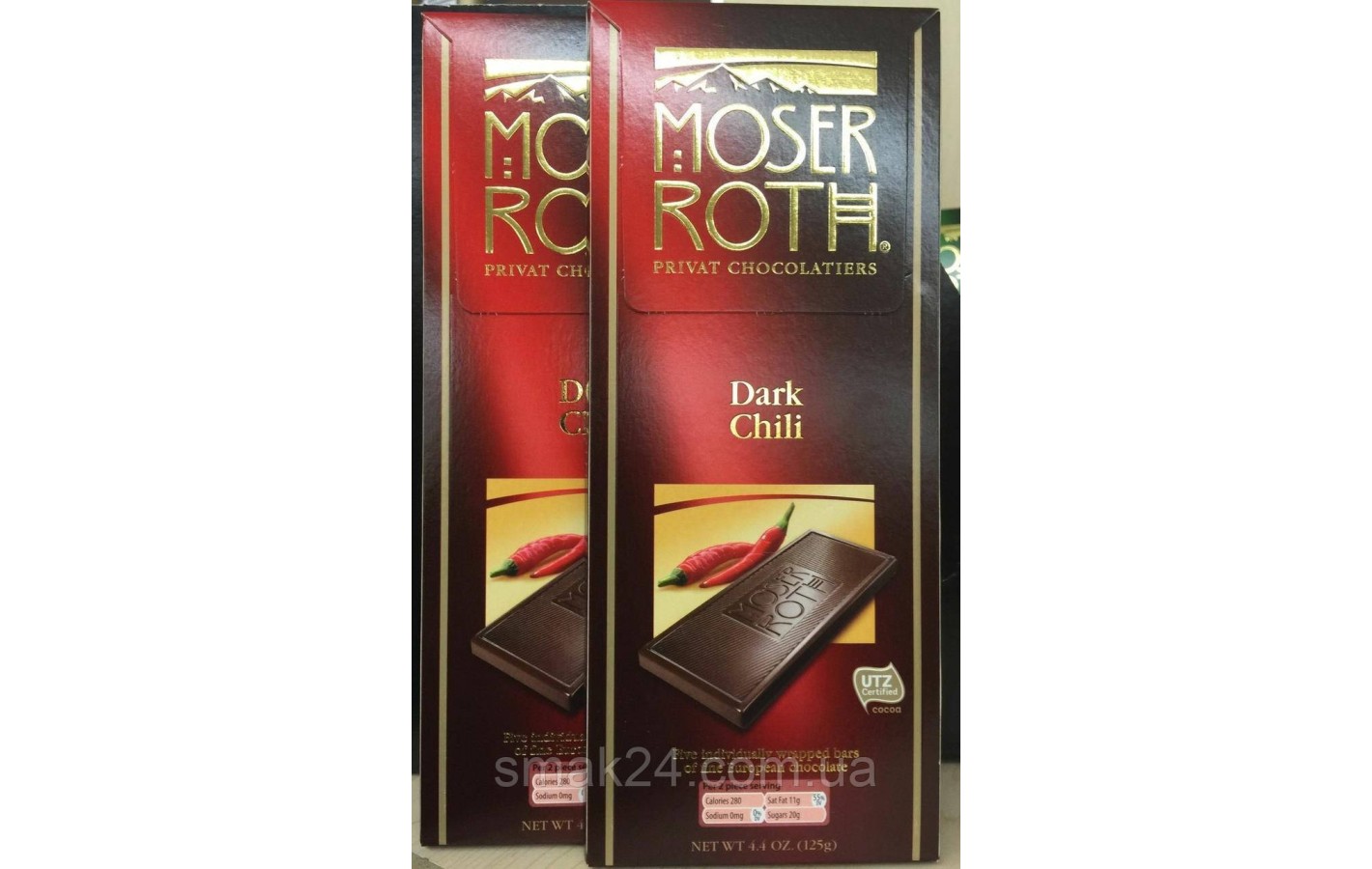 Шоколад черный с перцем чили Moser Roth Chili 125г Германия