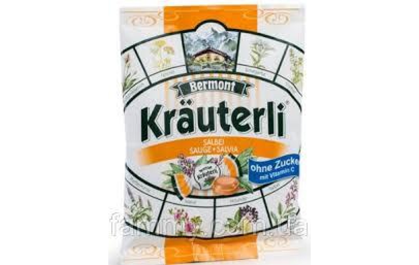 Леденцы (конфеты) БЕЗ САХАРА Bermont Kräuterli Salbei с шалфеем 125г Германия