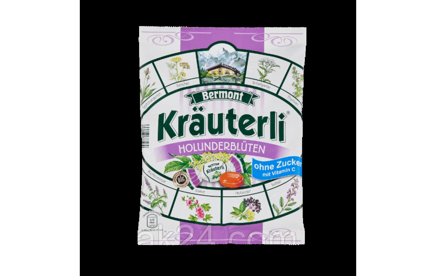 Леденцы (конфеты) БЕЗ САХАРА Bermont Kräuterli  с бузиной 125г Германия