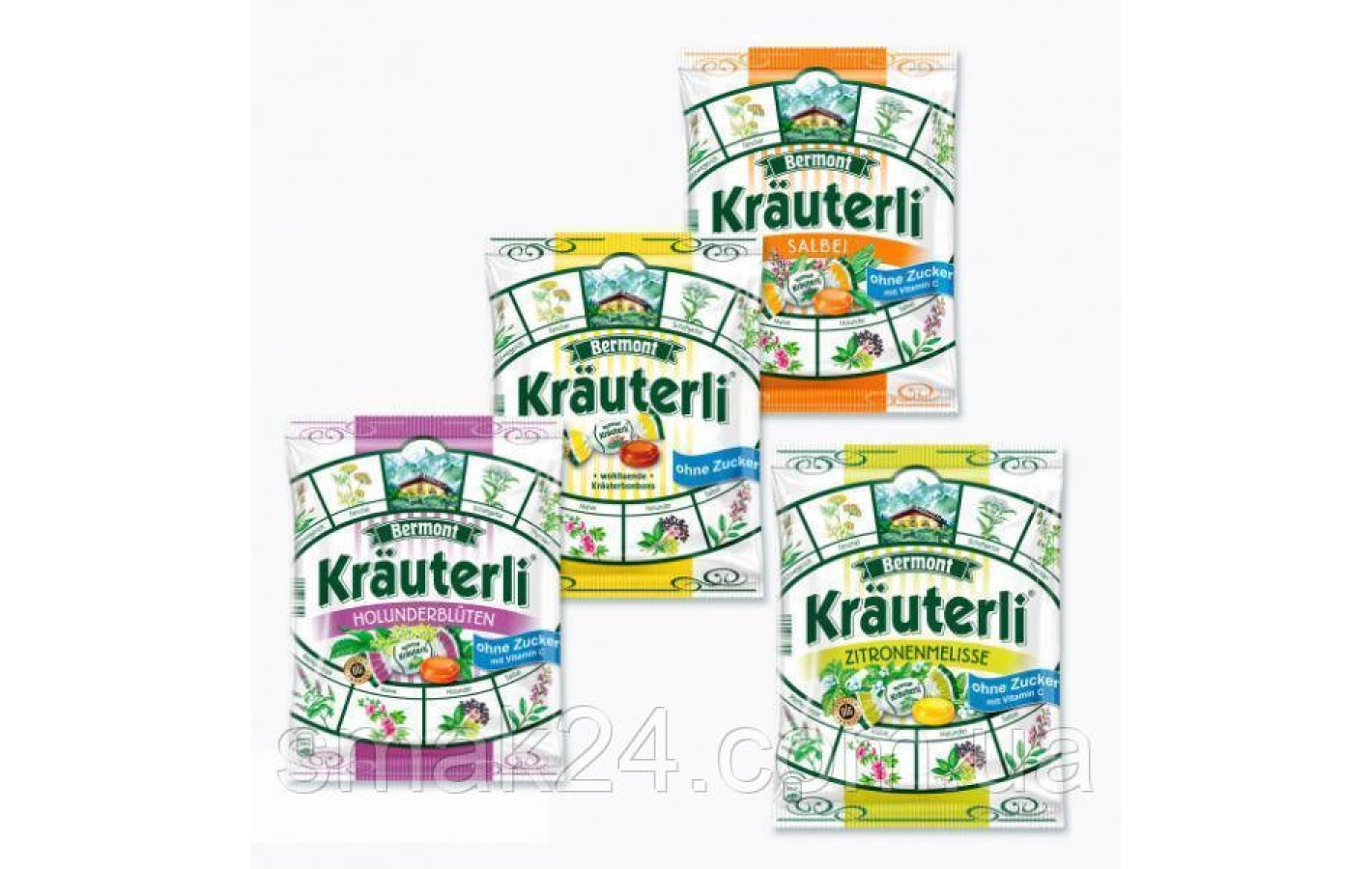 Леденцы (конфеты) БЕЗ САХАРА Bermont Kräuterli  с травами 125г Германия