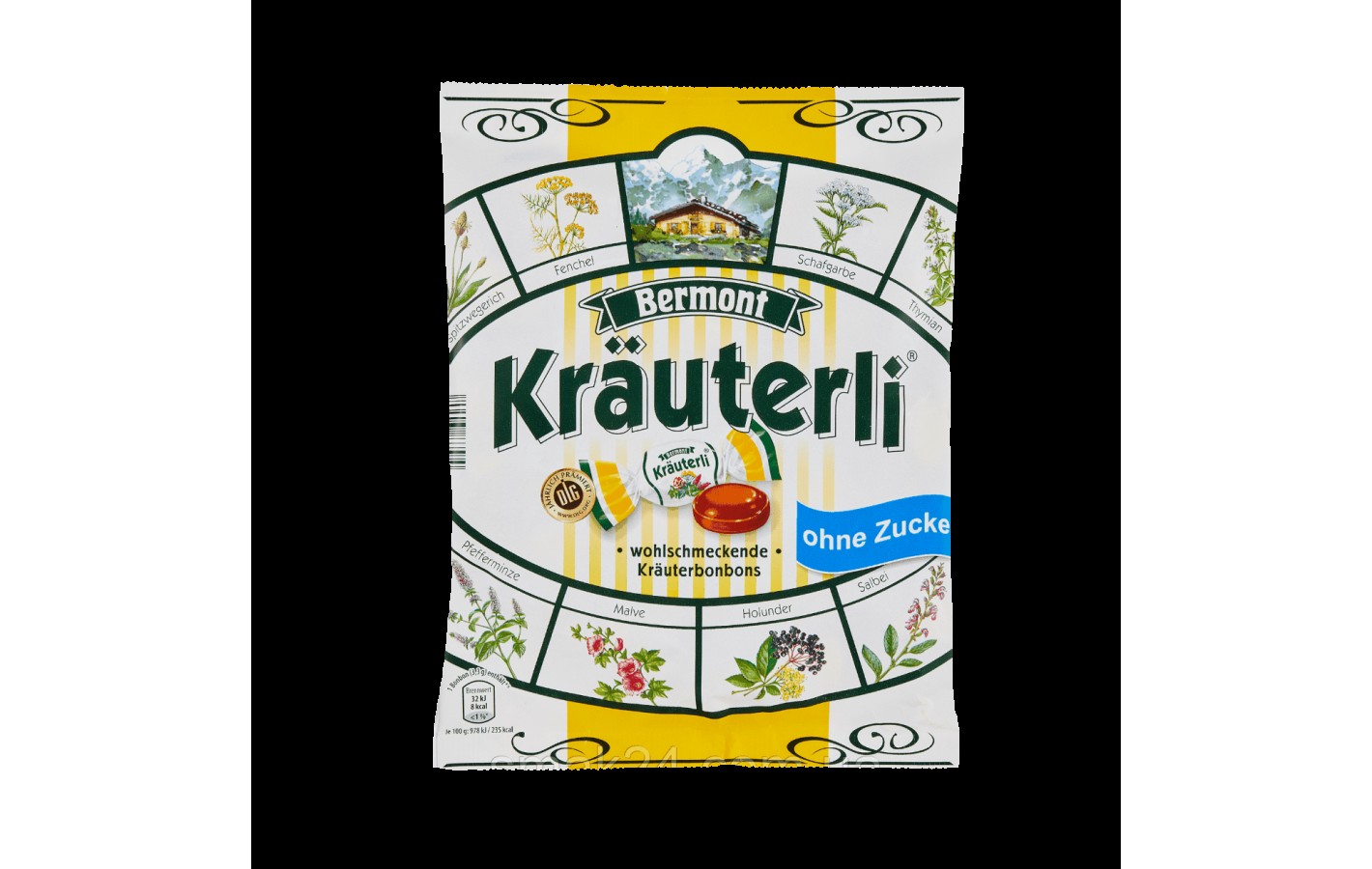 Леденцы (конфеты) БЕЗ САХАРА Bermont Kräuterli  с травами 125г Германия