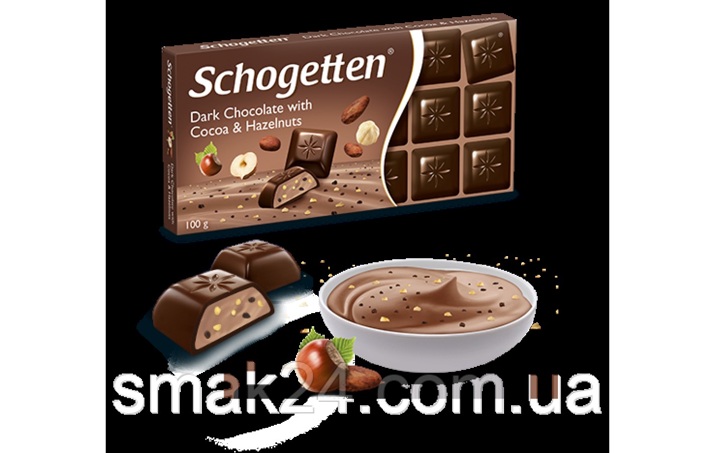 Шоколад темний Schogetten With Cocoa & Hazelnuts з какао,і горіхами 100г, Німеччина