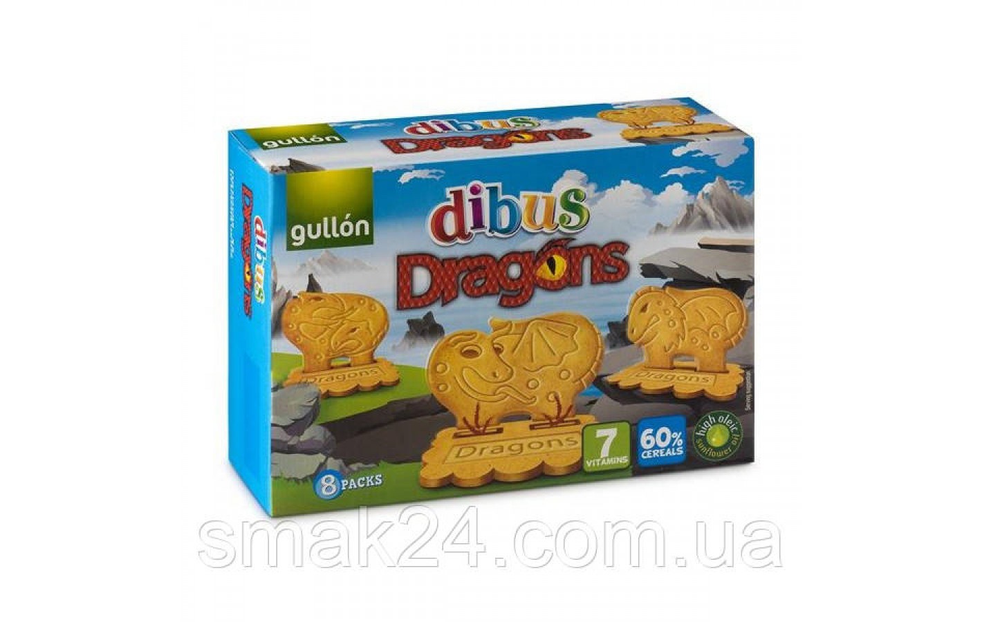 Печенье злаковое с витаминами Dibus Dragons Gullon  Испания 330г (8х37,5г)