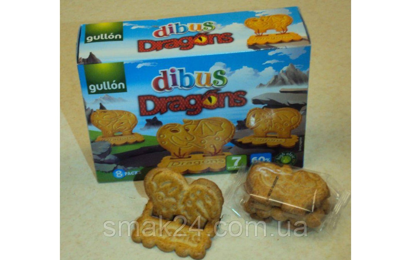 Печенье злаковое с витаминами Dibus Dragons Gullon  Испания 330г (8х37,5г)
