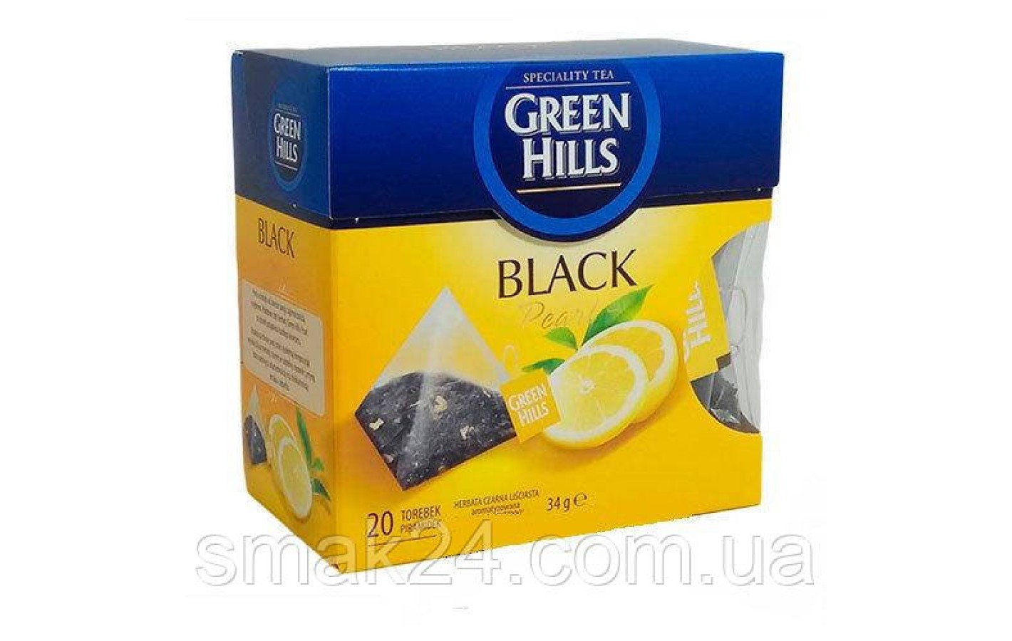 Чай черный листовой Green Hills  с лимоном 20 пирамидок  Польша