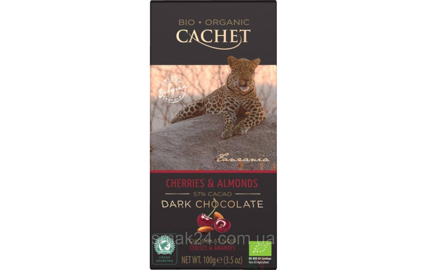 Шоколад чорний Вишня з мигдалем Cachet Bio Organic Cherries & Almonds, 100 г Бельгія