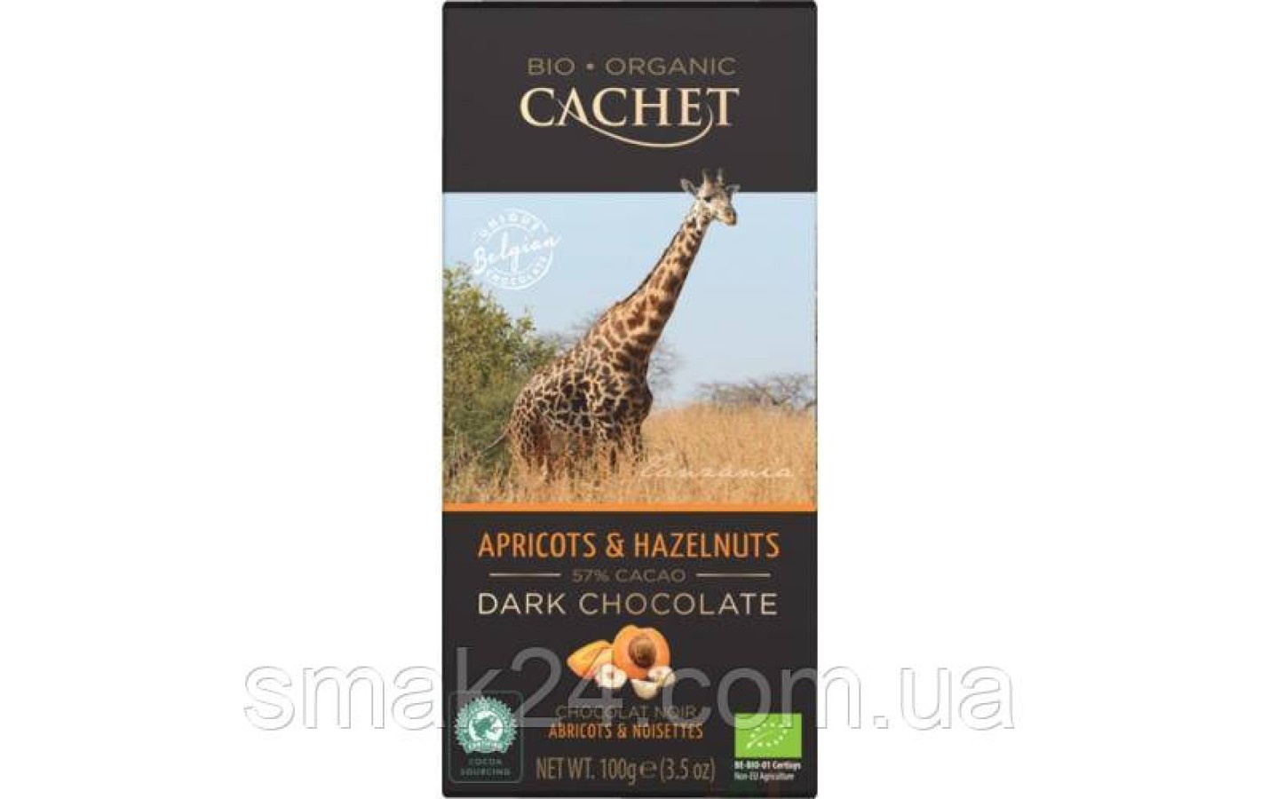 Шоколад чорний Cachet Bio Organic Apricots & Hazelnuts 100 г Бельгія