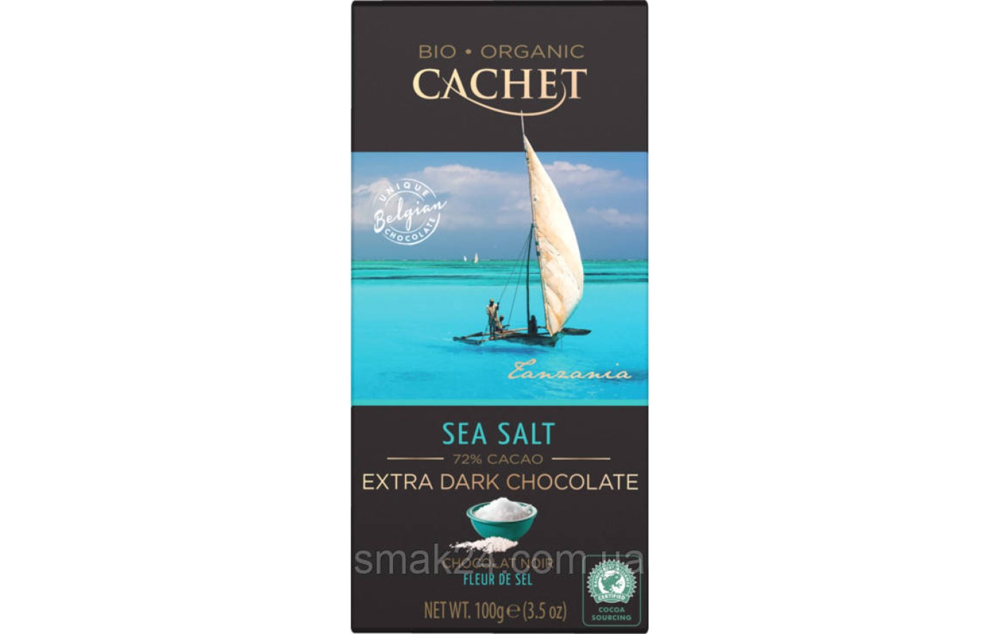 Шоколад чорний Cachet Bio Organic Sea Salt 72% какао 100 г Бельгія