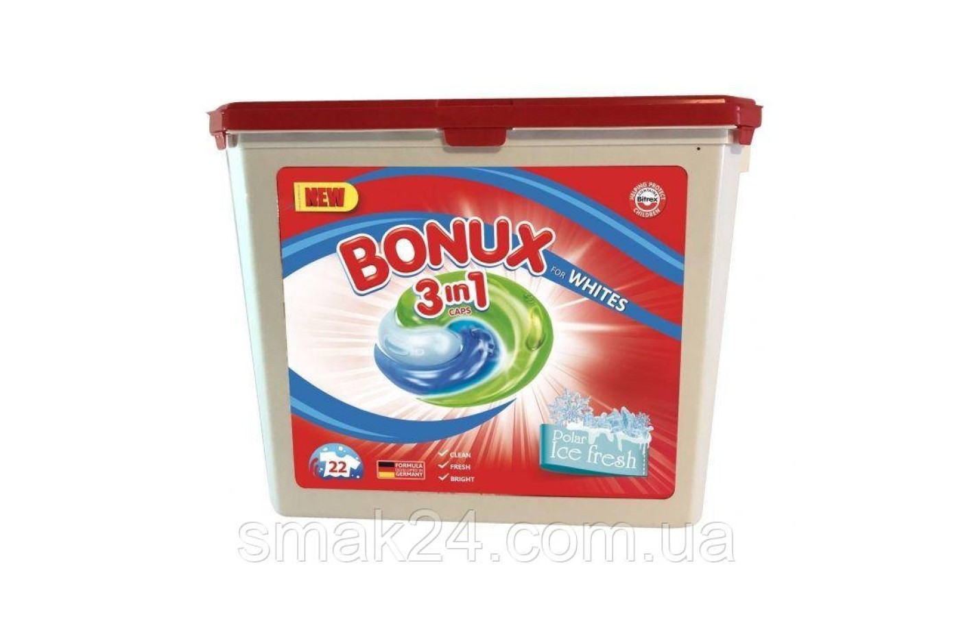 Гель-капсулы для стирки белого и светлого Bonux Polar Ice 3in1 20 шт Германия