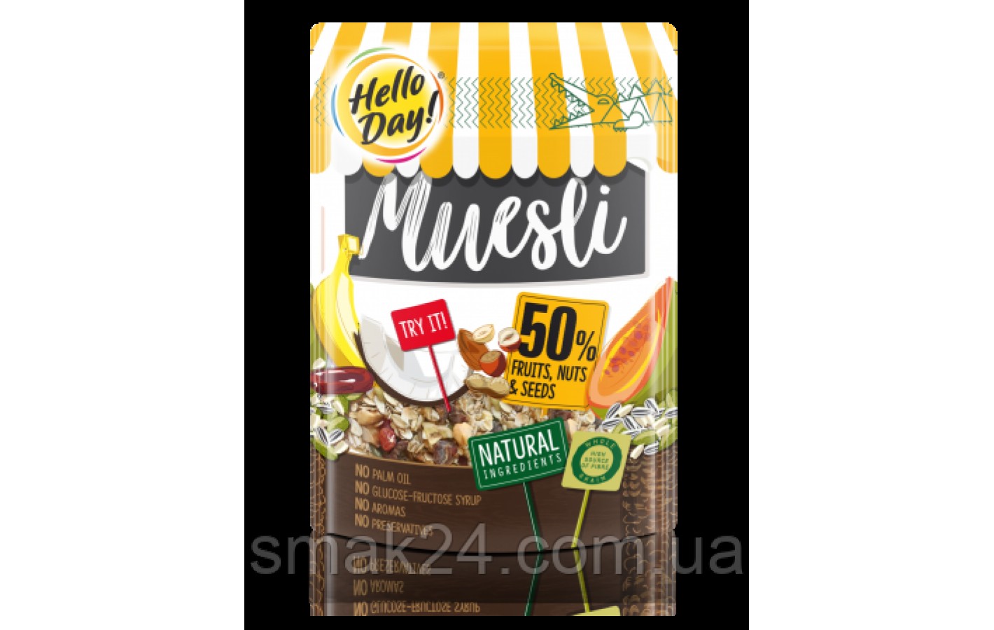 Мюслі з фруктами, сумішшю та насінням чіа Hello Day 500 г Польща
