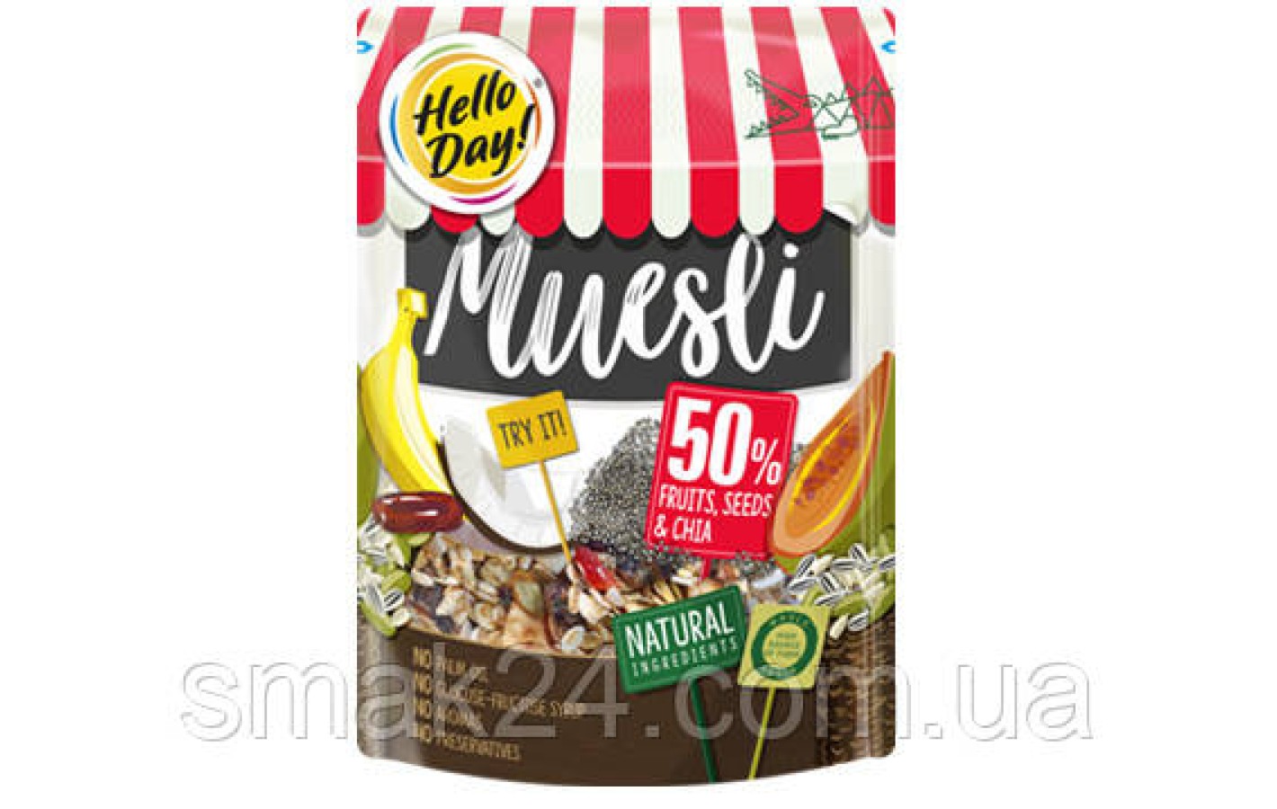 Мюслі з фруктами, сумішшю та насінням чіа Hello Day 500 г Польща