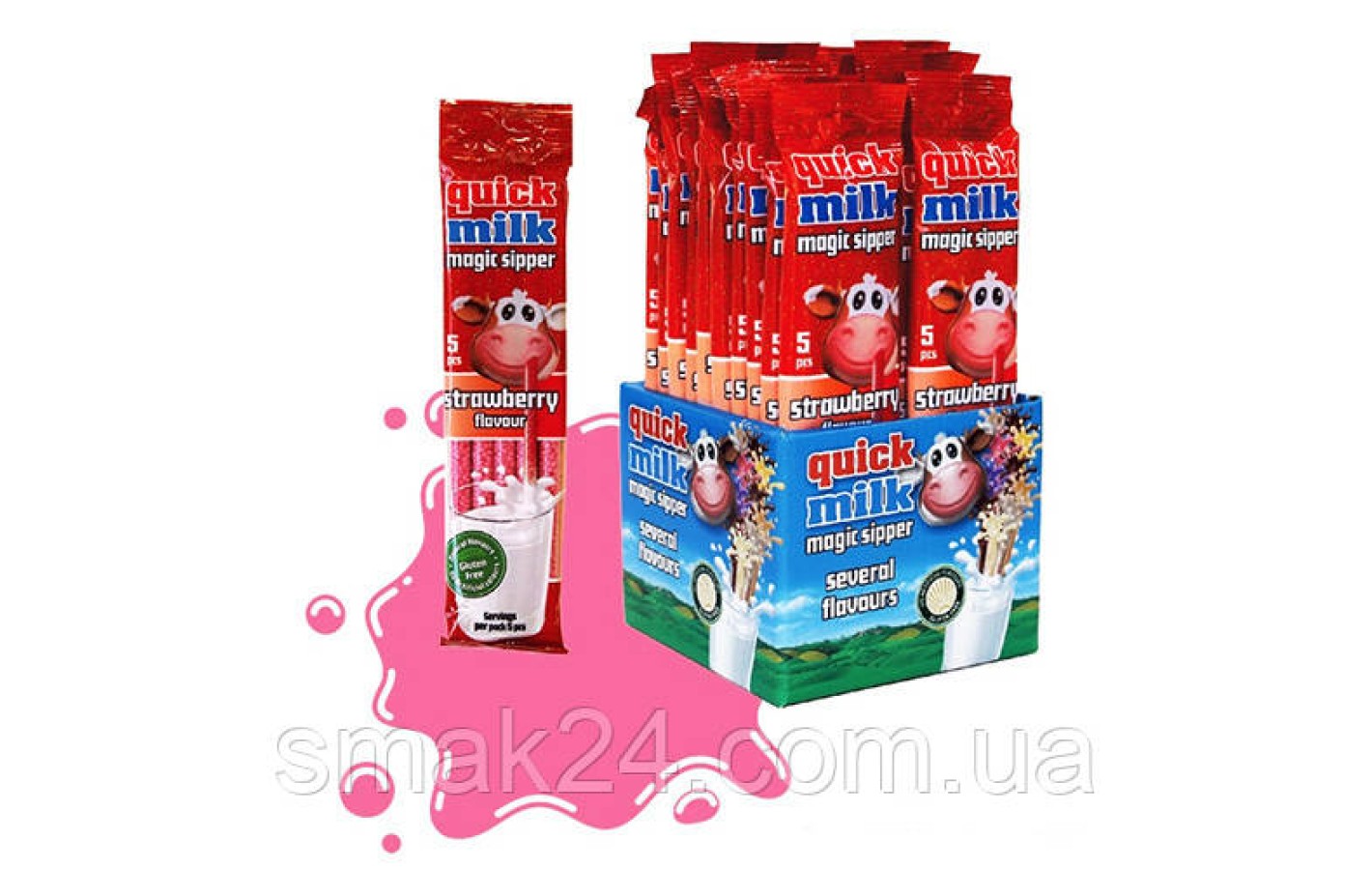 Трубочки для молока Quick Milk Magic Sipper Полуниця (5x6г) 5 шт.Польща
