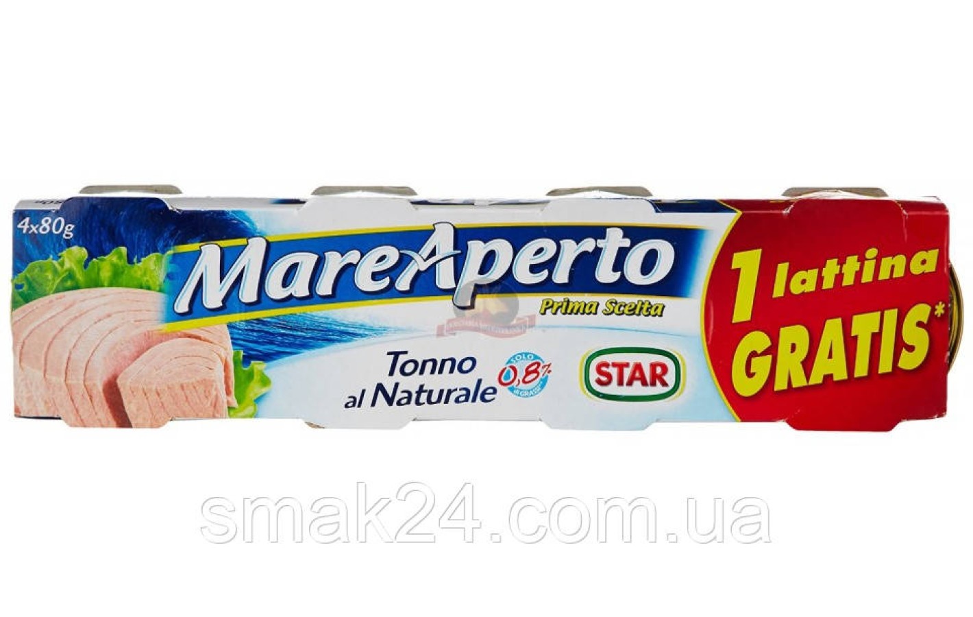 Тунец в собственном соку Mare Aperto Natural 320г (4х80 г) Италия