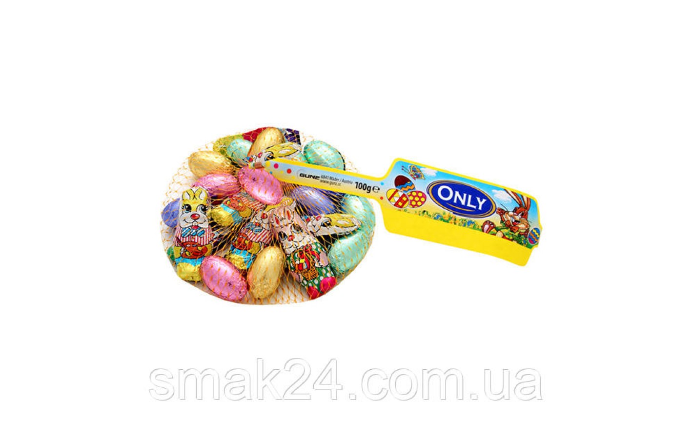 Шоколад молочний (шоколадні цукерки) яйця і зайчики кольорові Onli Австрія 100г