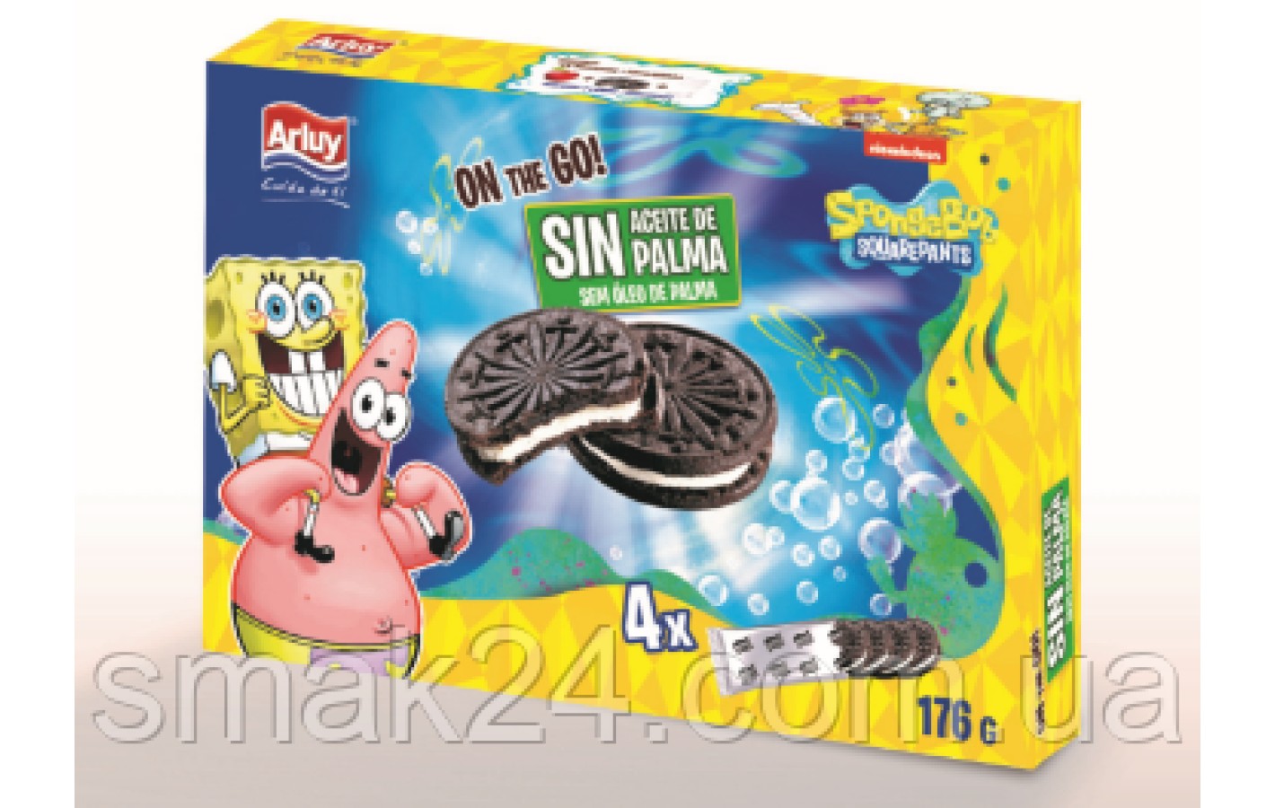 Печенье сэндвич БЕЗ ПАЛЬМОВОГО МАСЛА Mega SpongeBob Arluy Испания 176г (4х44) Испания