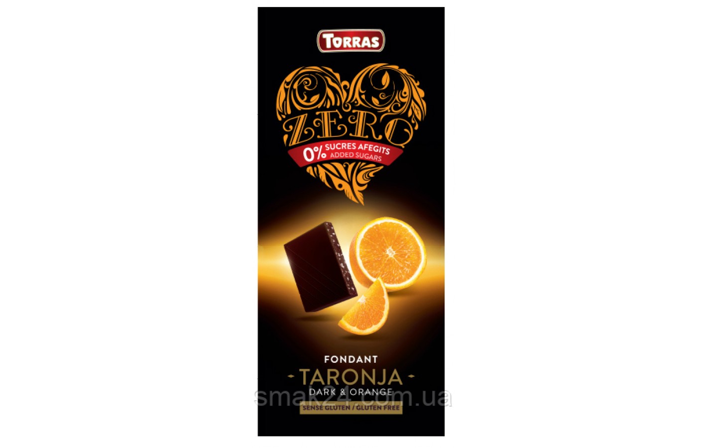 Черный шоколад без сахара и глютена  Torras ZERO NEGRA TARONJA с апельсином Испания 125 г