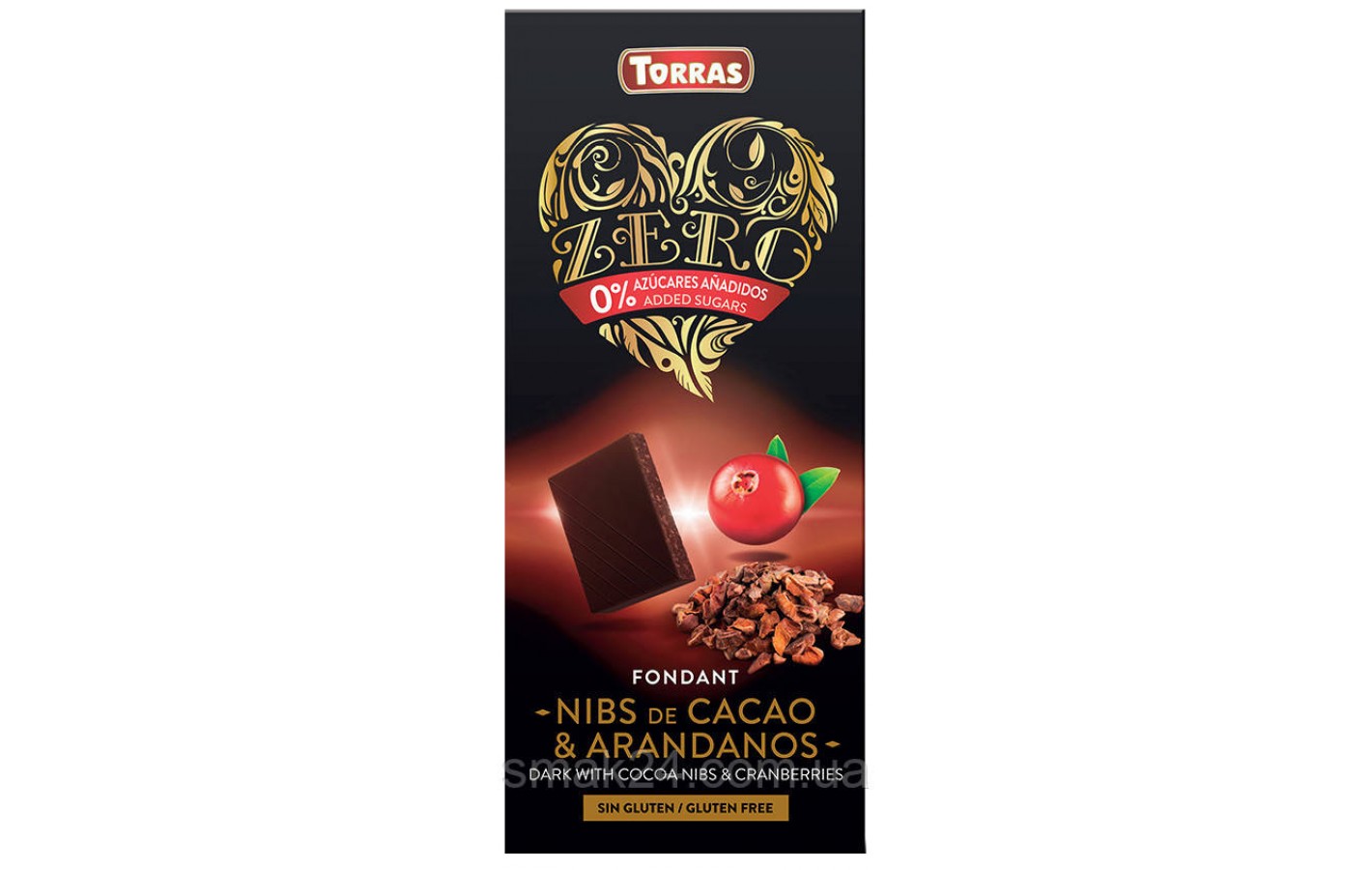 Чорний шоколад без цукру і глютену Torras ZERO cranberries з какао-бобами і журавлиною Іспанія 125 г