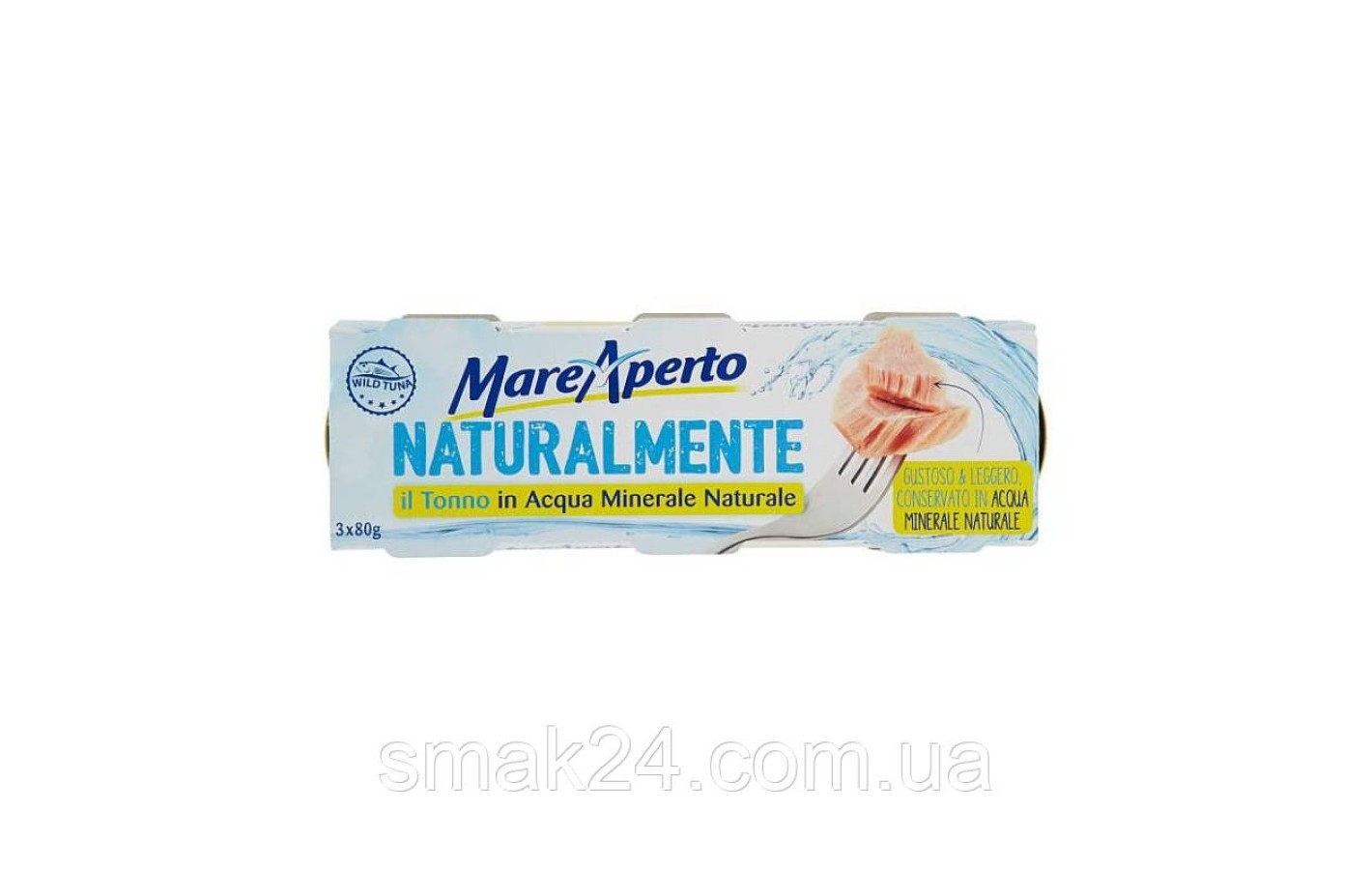 Тунец в натуральной минеральной воде Naturalmente Mare Aperto, 3 x 80 г Италия