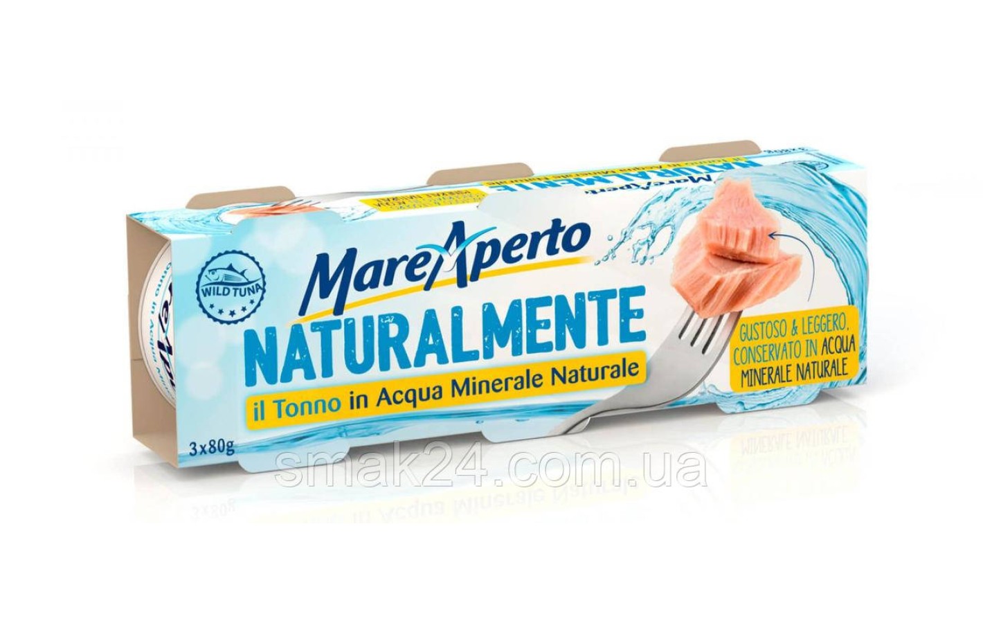 Тунец в натуральной минеральной воде Naturalmente Mare Aperto, 3 x 80 г Италия