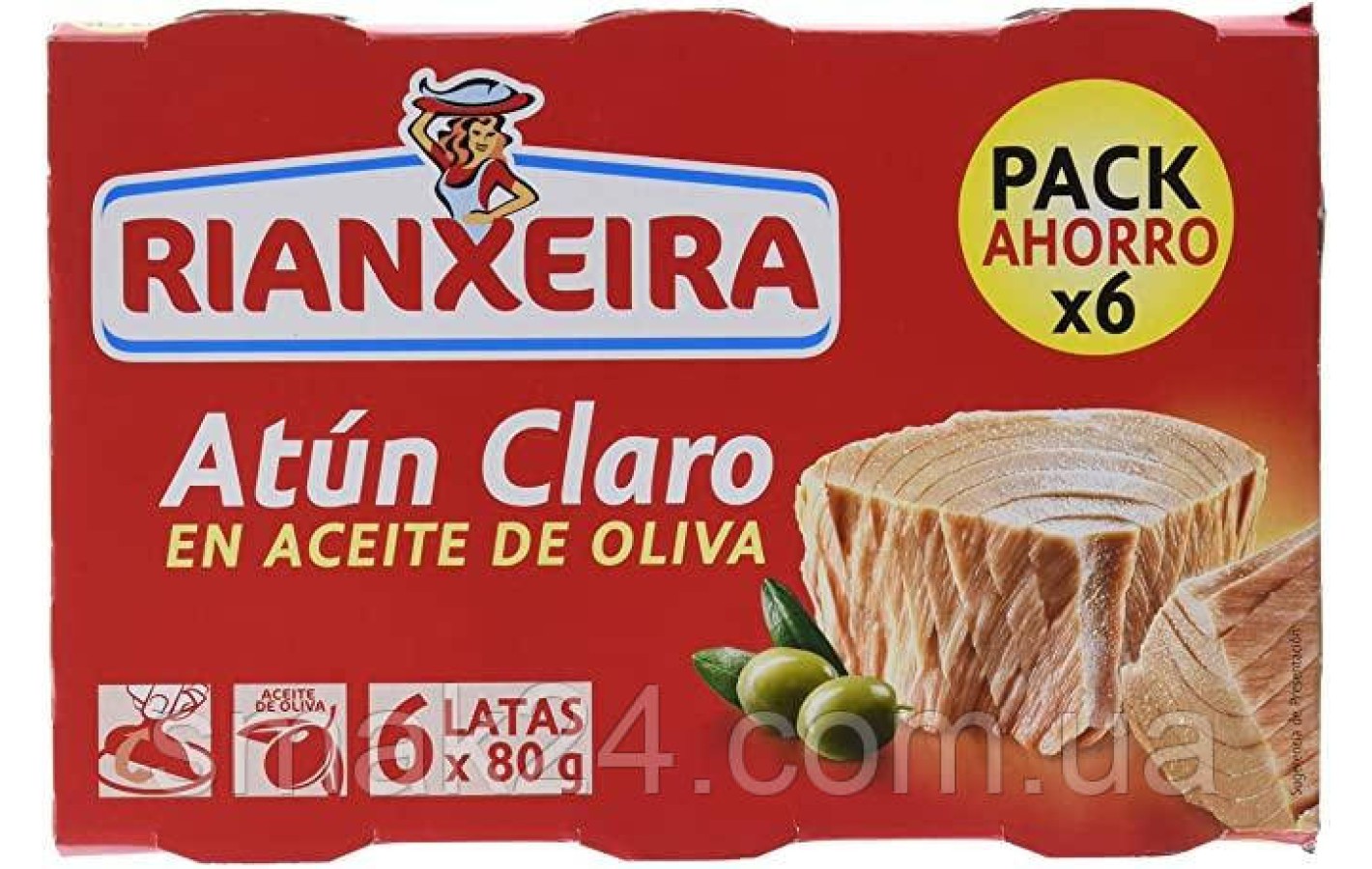 Тунец в оливковом масле Rianxeira Atun Claro en Aceite de Oliva (6x 80г) 480г  Испания