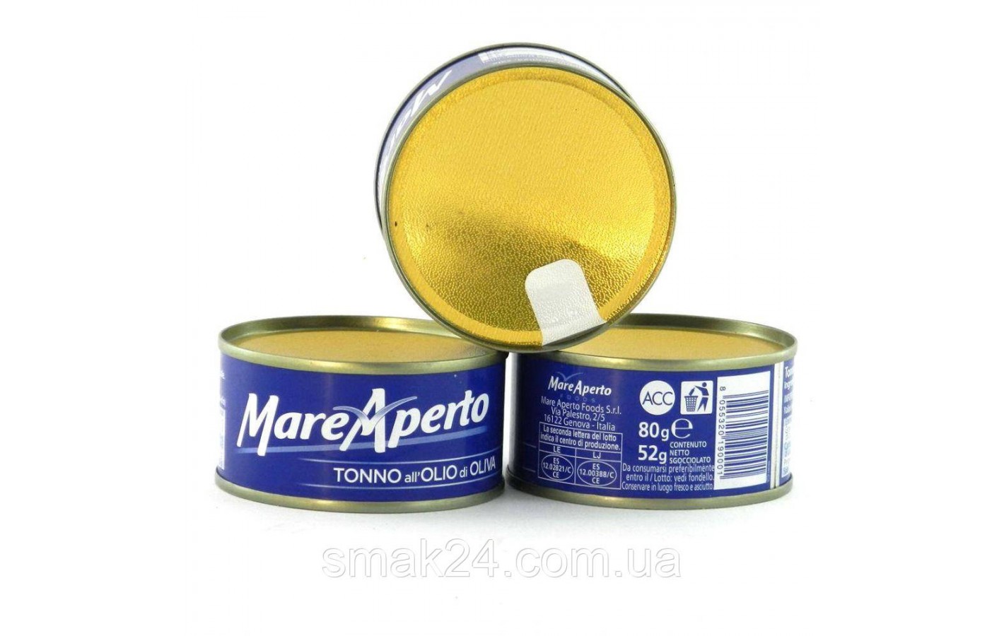 Тунец куском в оливковом масле Mare ApertoTonno all Olio di Oliva  (8х70 г) 560г Италия