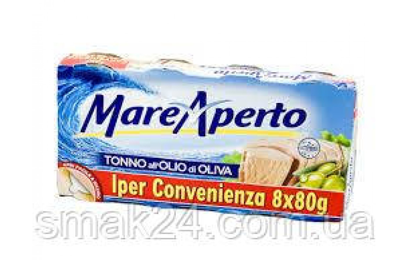 Тунец куском в оливковом масле Mare ApertoTonno all Olio di Oliva  (8х70 г) 560г Италия
