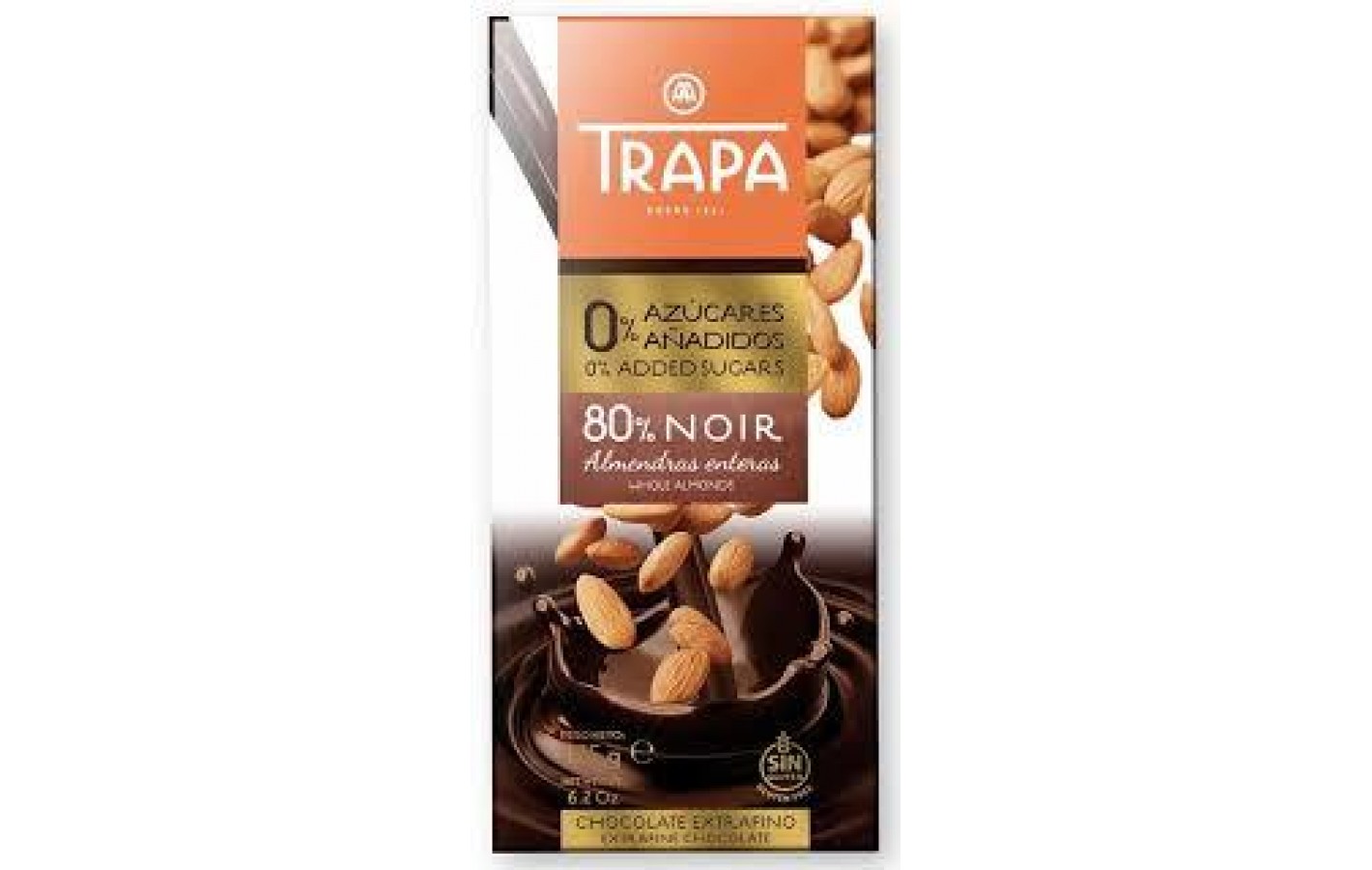 Шоколад черный без сахара и глютена с миндалем 80% какао Trapa Испания 175г