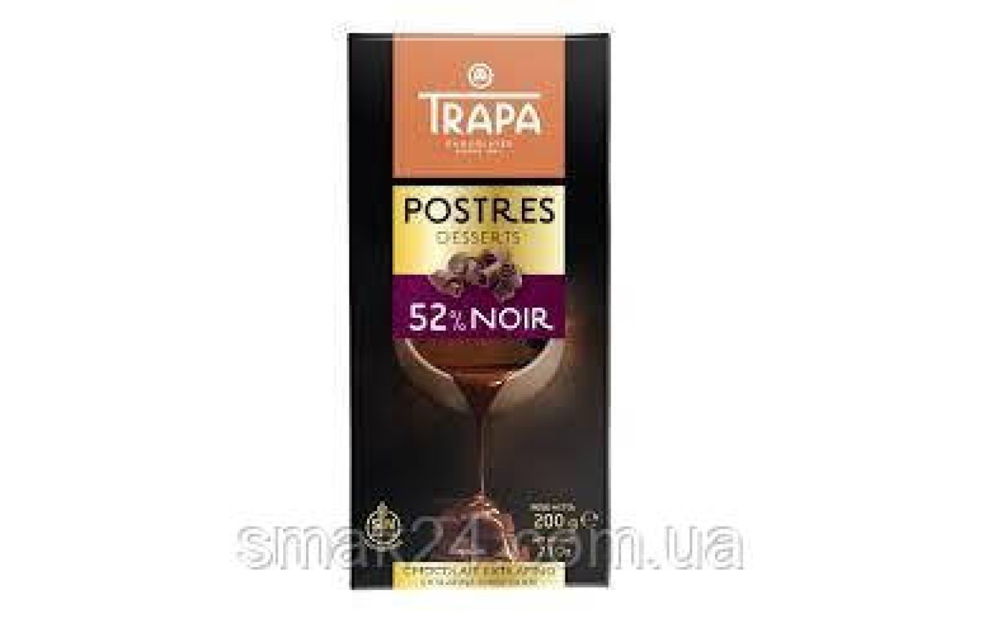 Шоколад черный без глютена 52% какао Postres Trapa Испания 200г
