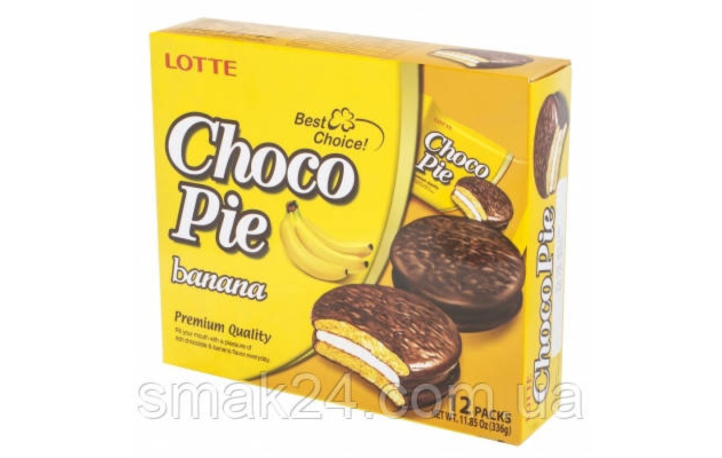 Печенье (Пирожное) шоколадное Choco Pie LOTTE Чоко пай Банан (12шт) 336г Ю.Корея