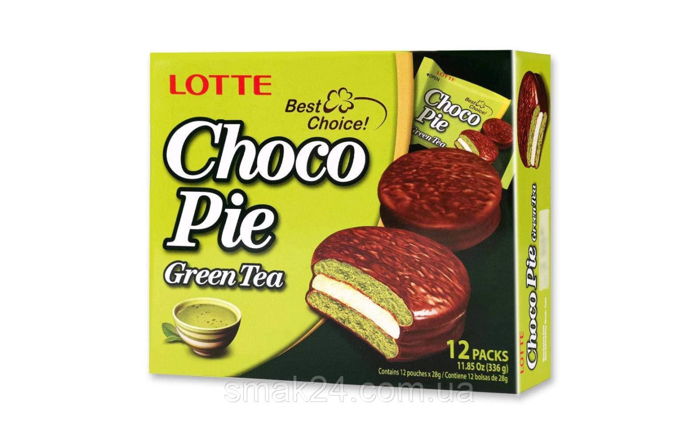 Печенье (Пирожное) шоколадное Choco Pie LOTTE Чоко пай Зеленый чай (12шт) 336г Ю.Корея