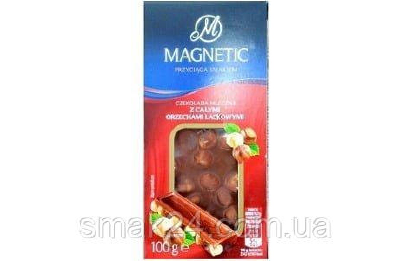 Шоколад молочний з цільним лісовим горіхом Magnetic Czekolada Mleczna z Orzechami 100г Польща