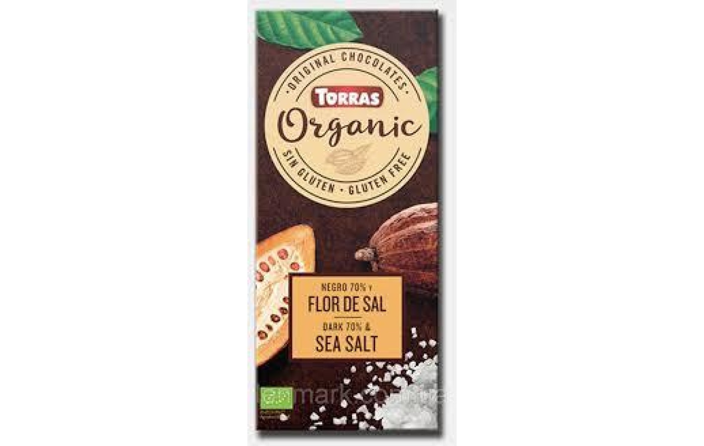 Шоколад черный без глютена Organic Bio 70% cacao с морской солью Torras 100 г Испания