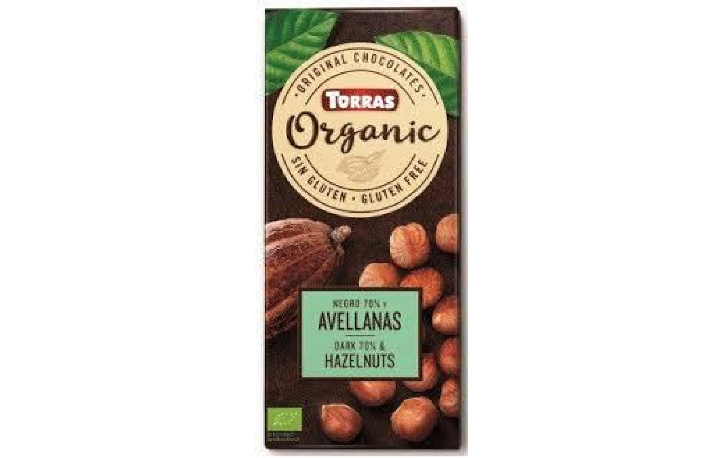 Шоколад чорний без глютену Organic Bio 70% cacao з фундуком Torras 100 г Іспанія