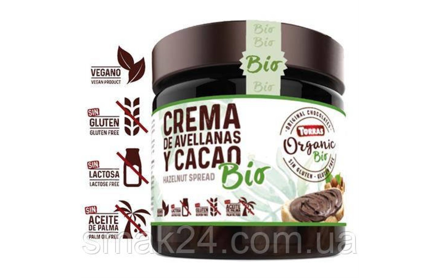 Шоколадная паста Organic BІО с лесным орехом без лактозы, глютена и без пальмового масла Torras 200г  Испания