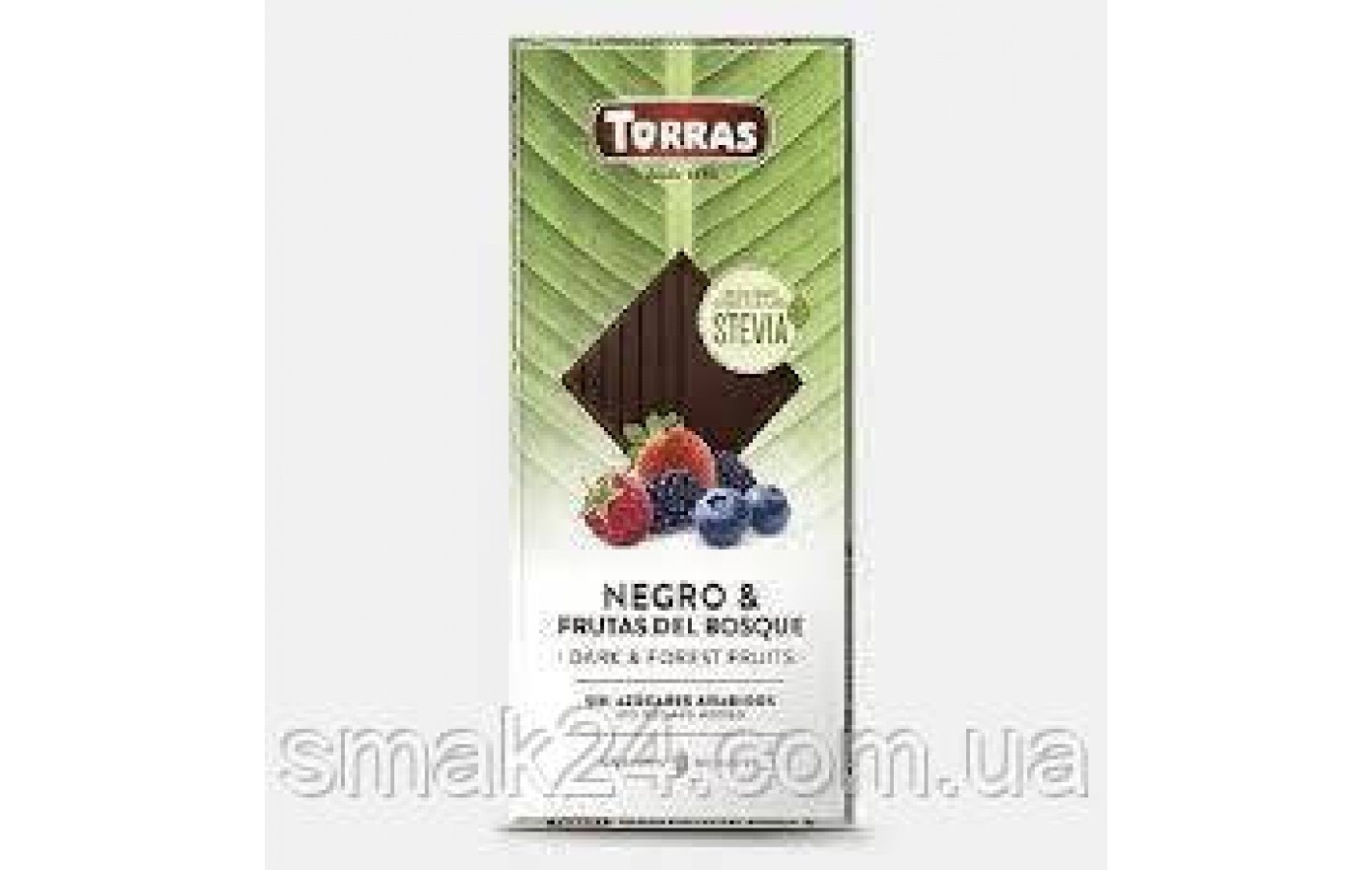Шоколад черный без сахара и глютена с лесными ягодами Torras Stevia Negro & Frutas del Bosquo 125 г Испания