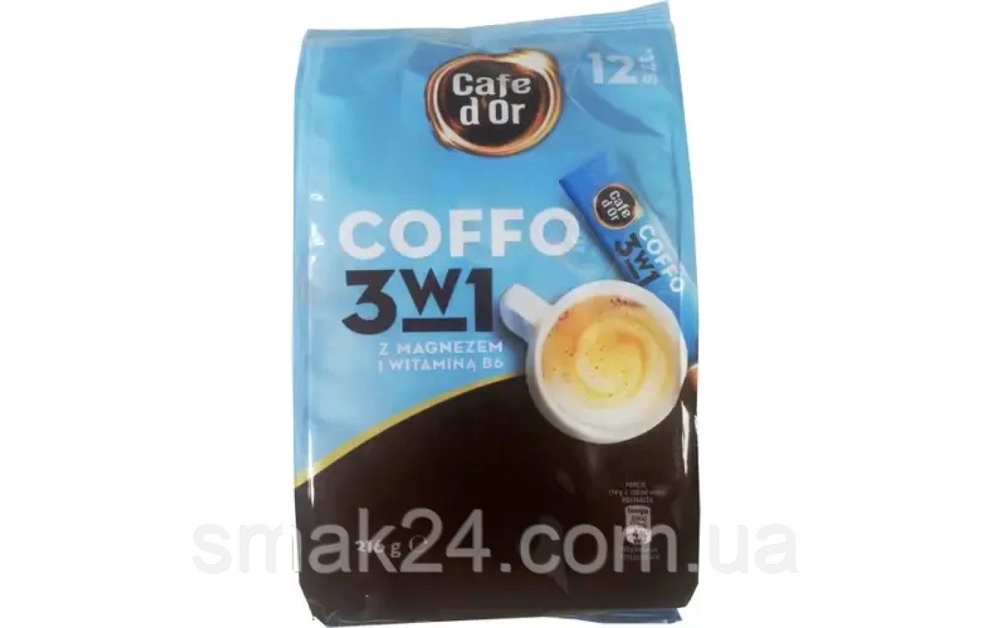 Кава розчинна 3 в 1 Coffo Cafe d'or з магнієм і вітаміном В6, 216 г (12 стіків)