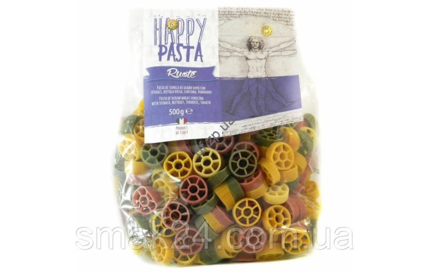 Макароны с овощами Happy Pasta RUOTE Dalla Costa (колёсики) Италия, 500г