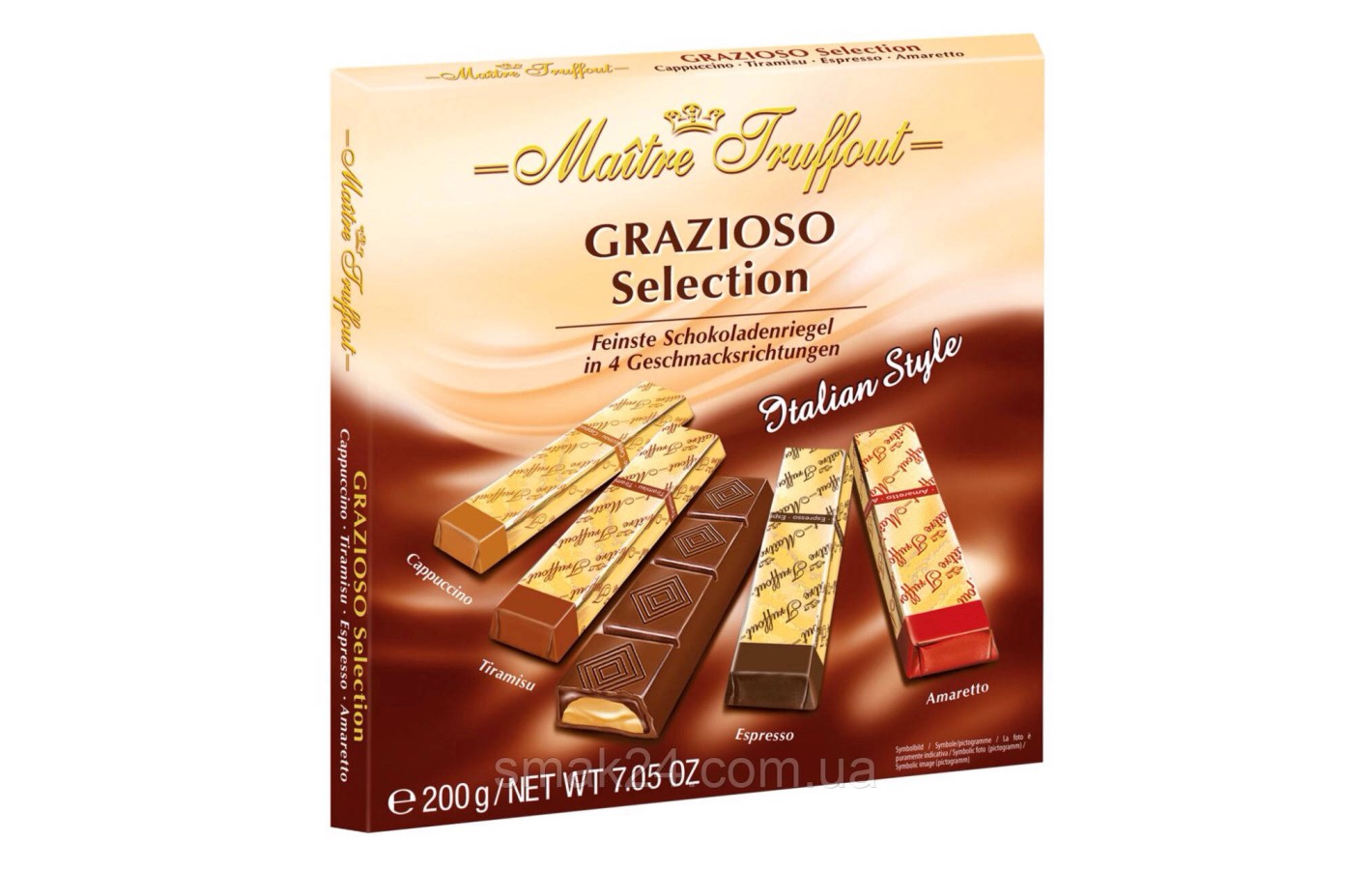Шоколад Maitre Truffout Grazioso Австрия 200г (4 вкуса в одной упаковке ... амаретто, эспрессо,тирамису, капуч