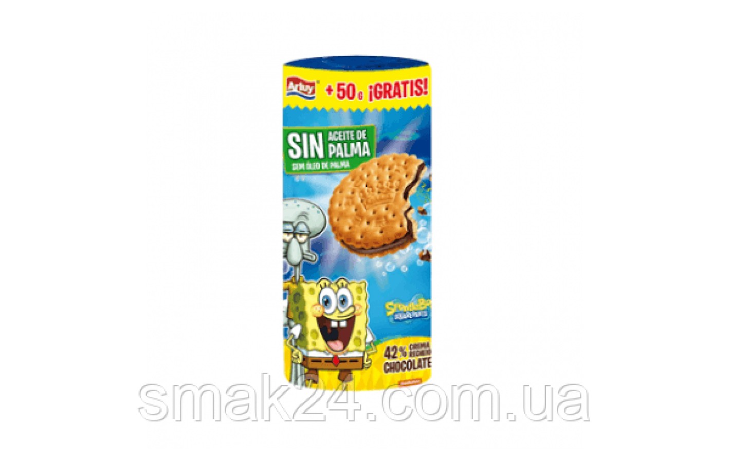 Печенье сэндвич БЕЗ ПАЛЬМОВОГО МАСЛА Mega SpongeBob Arluy Испания 350г Испания