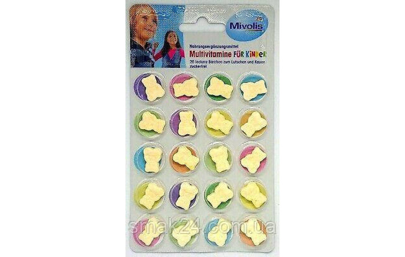 Жевательные мультивитамины для детей от 4 до 7 лет Mivolis Multivitamine für Kinder, 20 шт