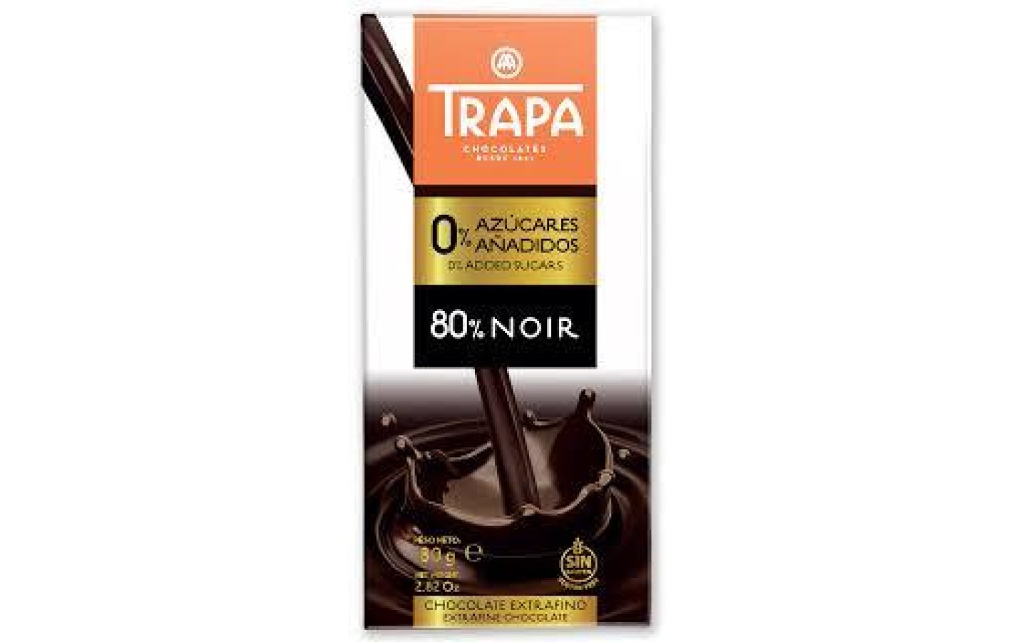 Шоколад черный без сахара и глютена  80% какао Trapa 80г Испания