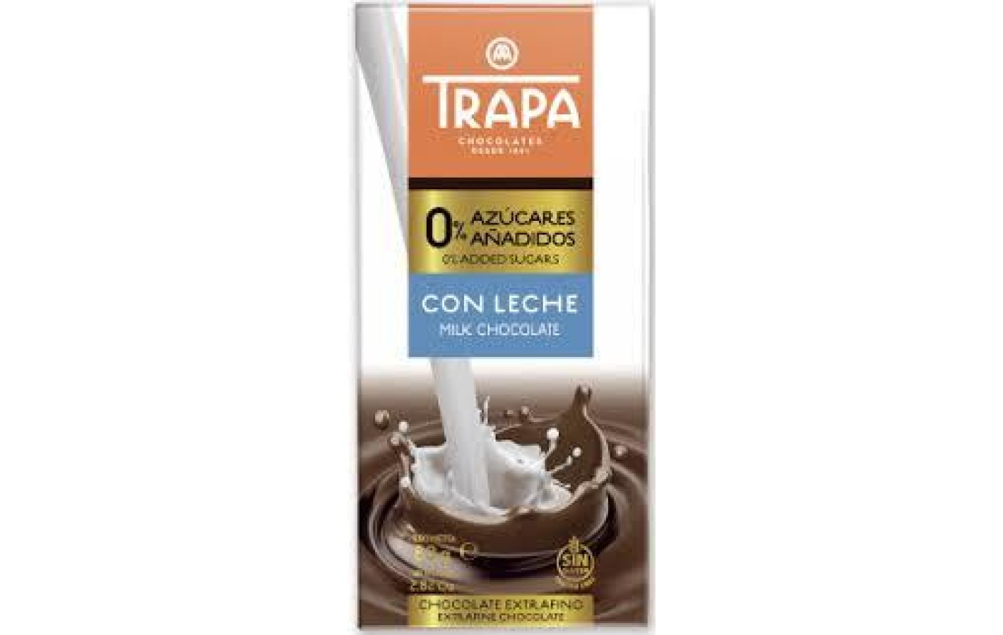 Шоколад молочний без цукру та глютену Trapa 80 г Іспанія