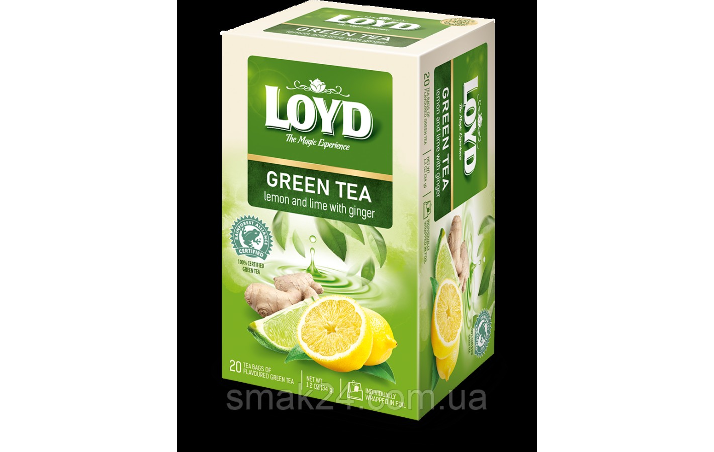 Чай зеленый с лимоном, лаймом и имбирем LOYD lemon and lime  20пакет.(34г)