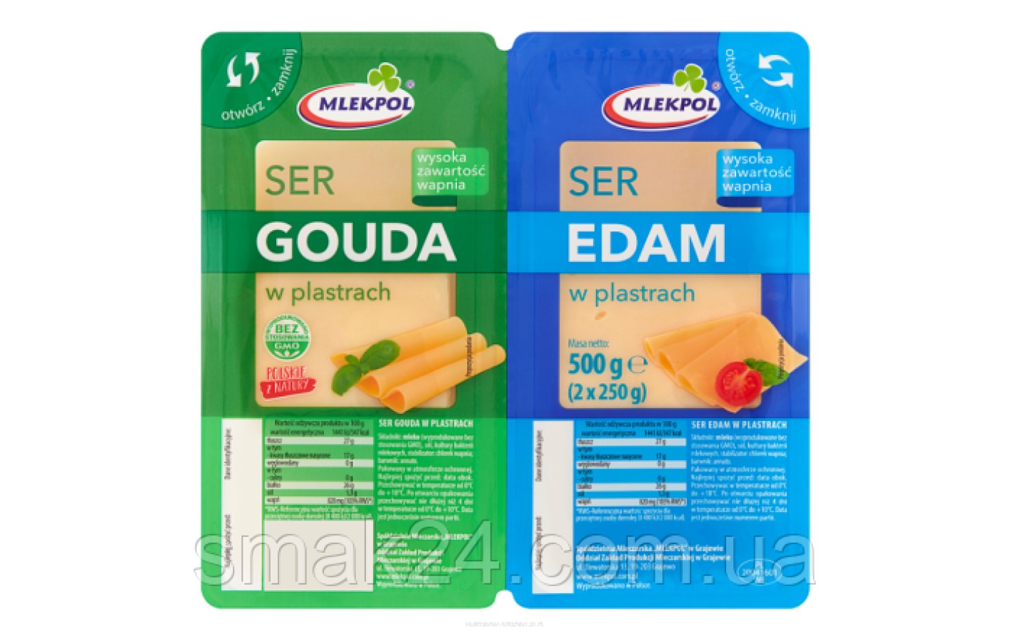 Сир у пластинках Gouda + Edam Mlekpol 500 г (2 х 250 г) Польща