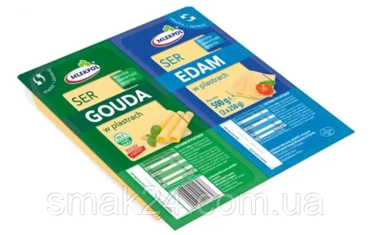 Сир у пластинках Gouda + Edam Mlekpol 500 г (2 х 250 г) Польща