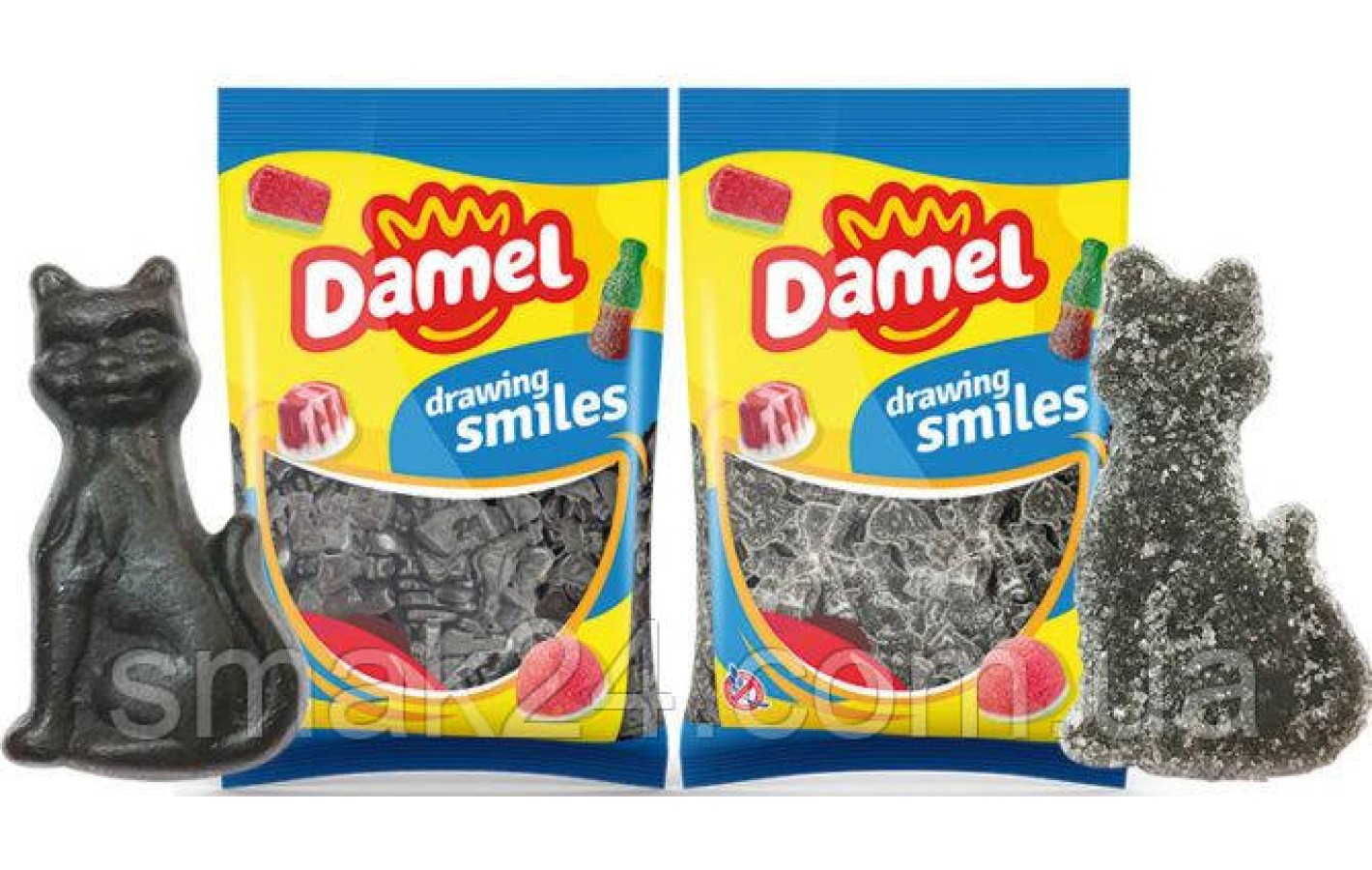 Желейные конфеты без глютена сахарные черные лакричные кошки Damel sugar black licorice cats 1 кг Испания