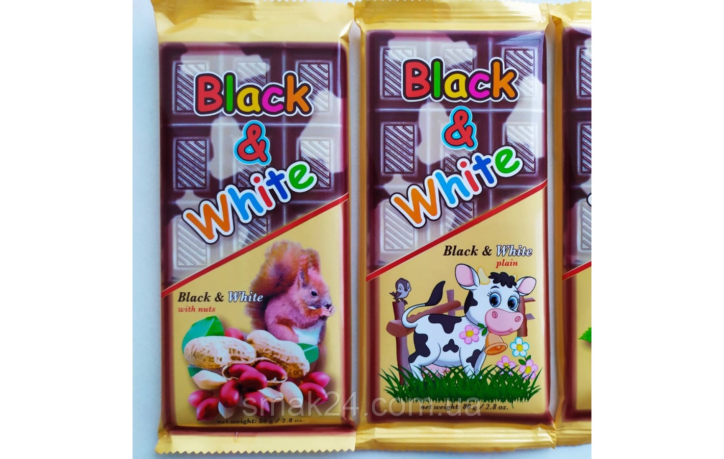 Шоколад (плитка) з арахісом і родзинками Black&White 80г Польща