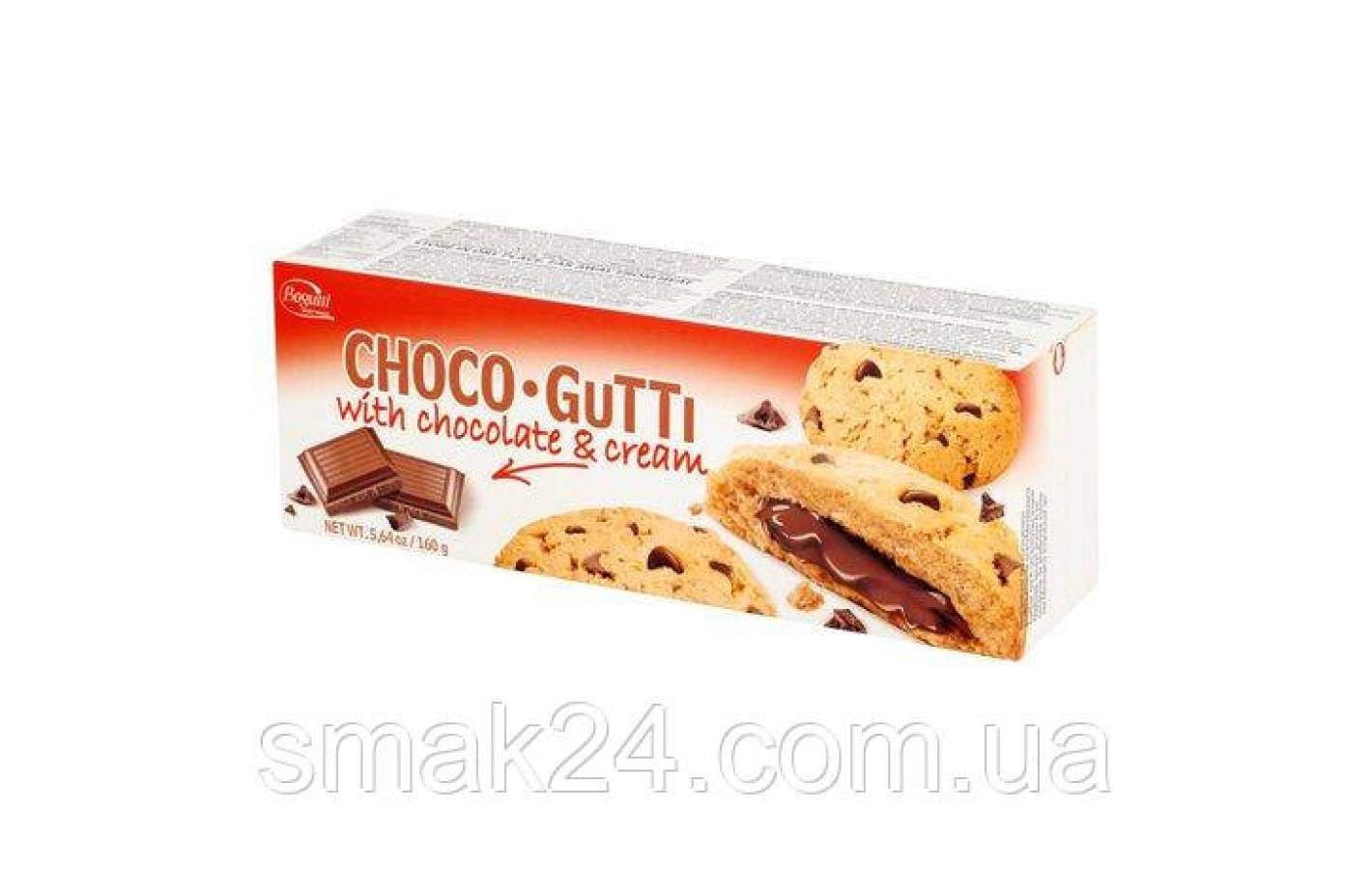 Печиво шоколадною начинкою та шматочками шоколаду  Bogutti Choco Gutti 160г