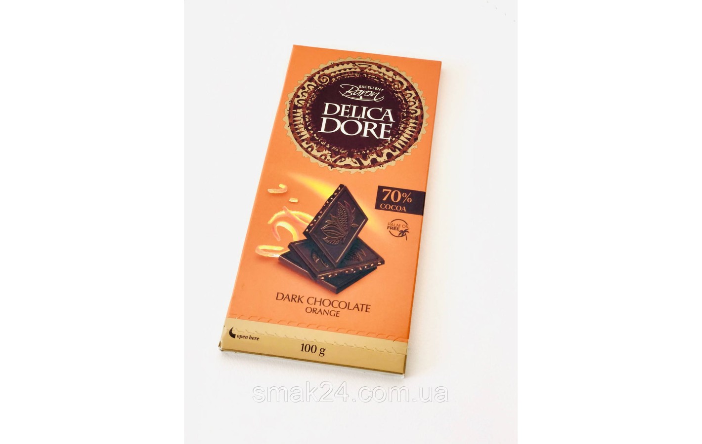 Шоколад чорний з апельсином без пальмової олії Delicadore Orange 70% Baron 100г