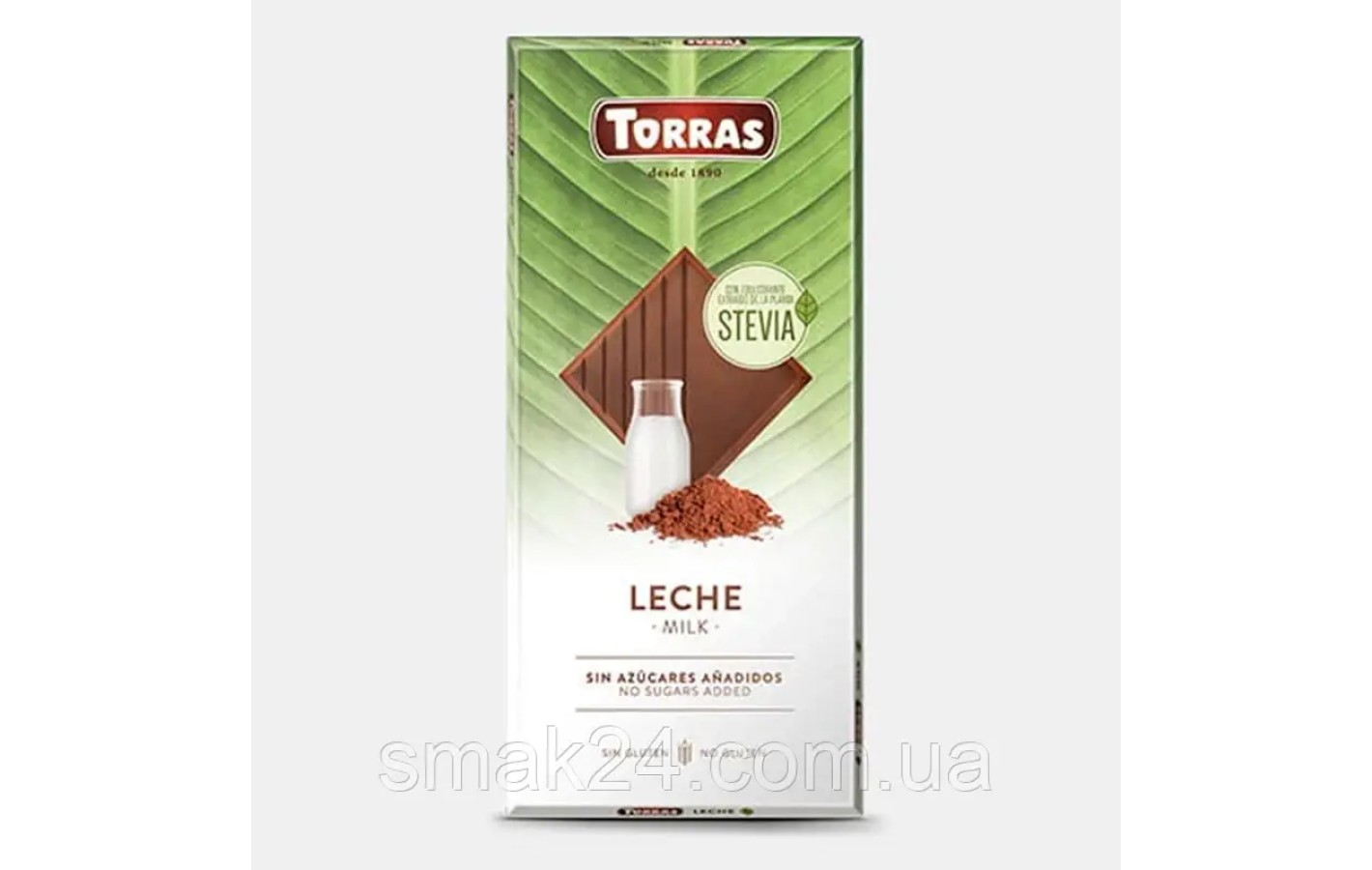 Шоколад молочный без сахара и глютена  Torras Stevia Leche 100 г Испания